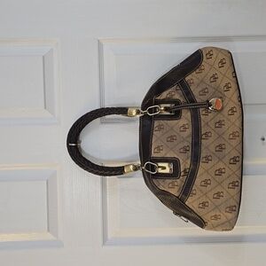 Dooney & Burke Inc Vintage Satchel Pebble  Canvas Bag Braided Handle Tan Brown